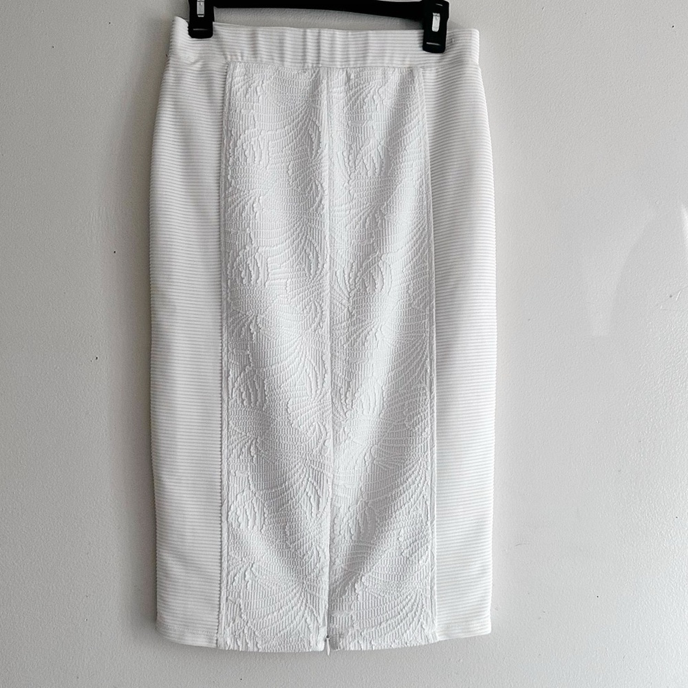 Cache Cream Textured Knit Pencil Skirt